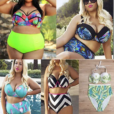 New Womens Bikini Set High Waist Padded Bra Swimwear Swimsuit Bathing Suit Plus Size 2Xl 3Xl 4Xl 5Xl