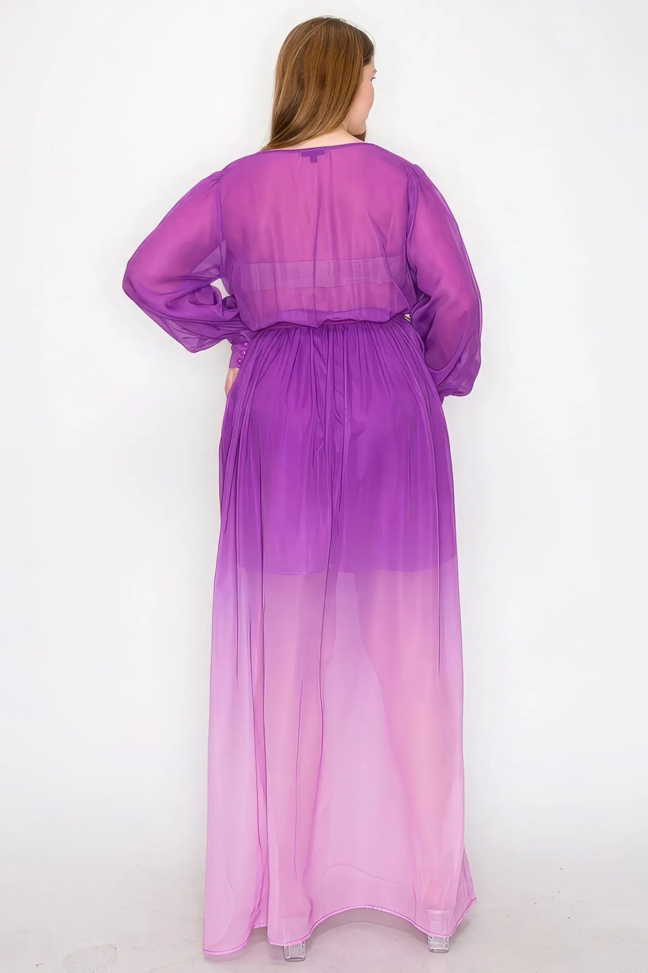 Ombre Chiffon Wrap Front Maxi Dress