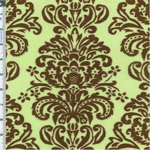 Pistachio/Brown Minky Damask Fabric