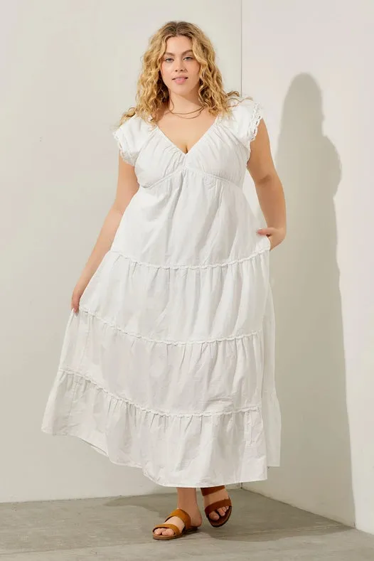 Poplin Ruffle Sleeve Dress  Plus IVORY