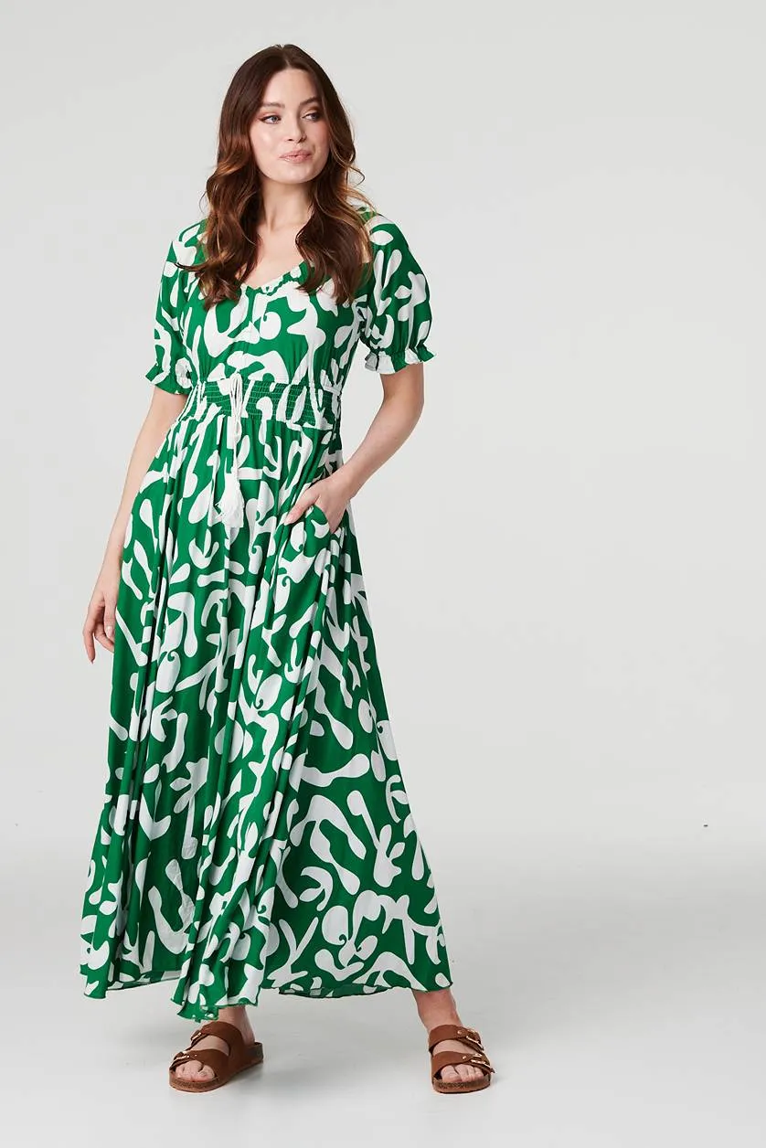 Printed Puff Sleeve Maxi Dress