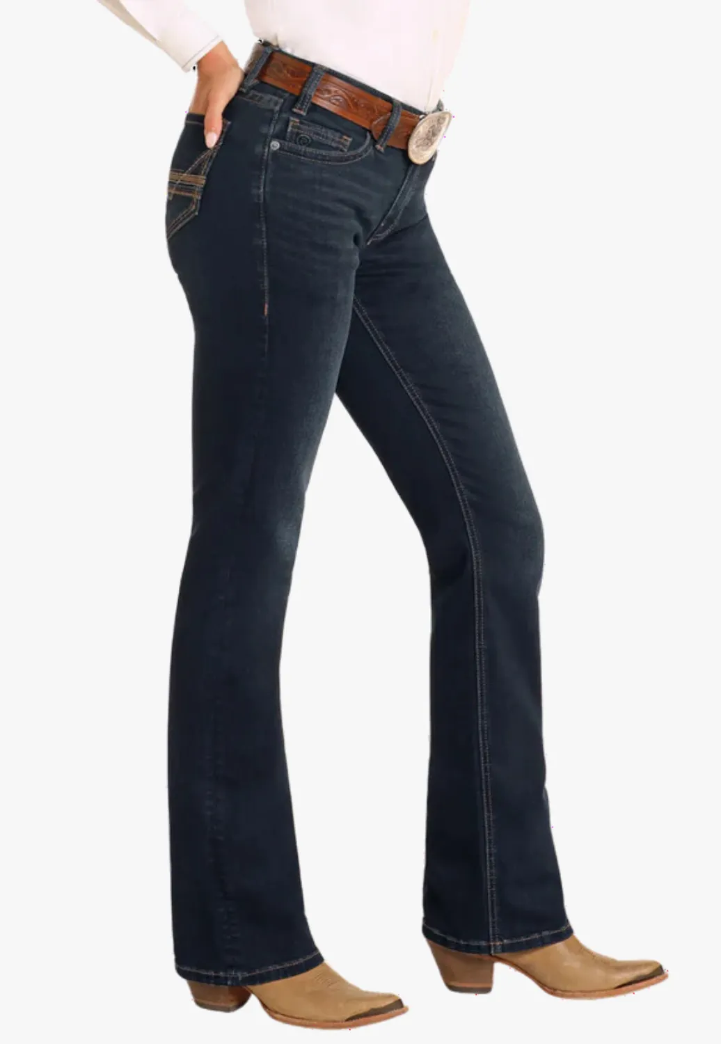 Rock and Roll Womens Mid Rise V Stitch Riding Jean