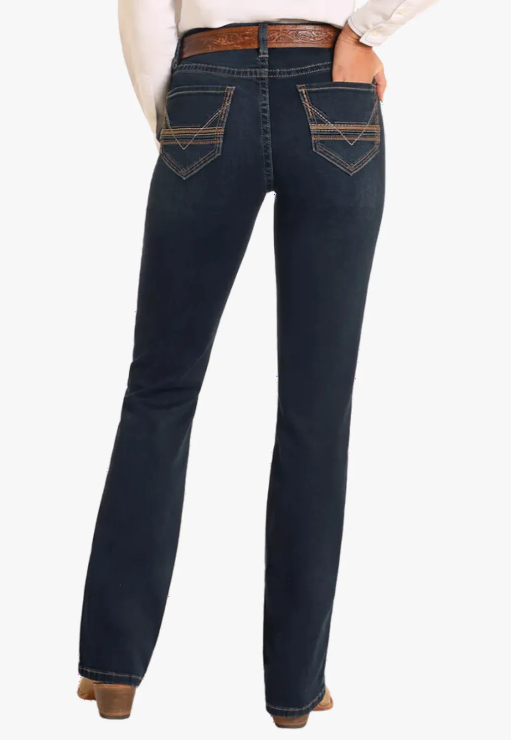 Rock and Roll Womens Mid Rise V Stitch Riding Jean