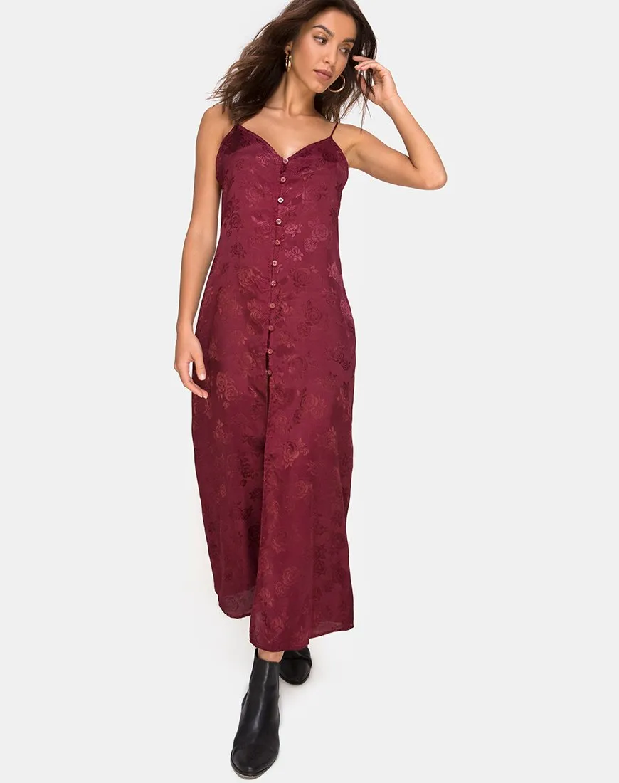 Senia Dress in Satin Rose Burgundy