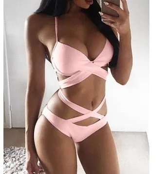 Sexy Bandage Halter Brazilian Bikini