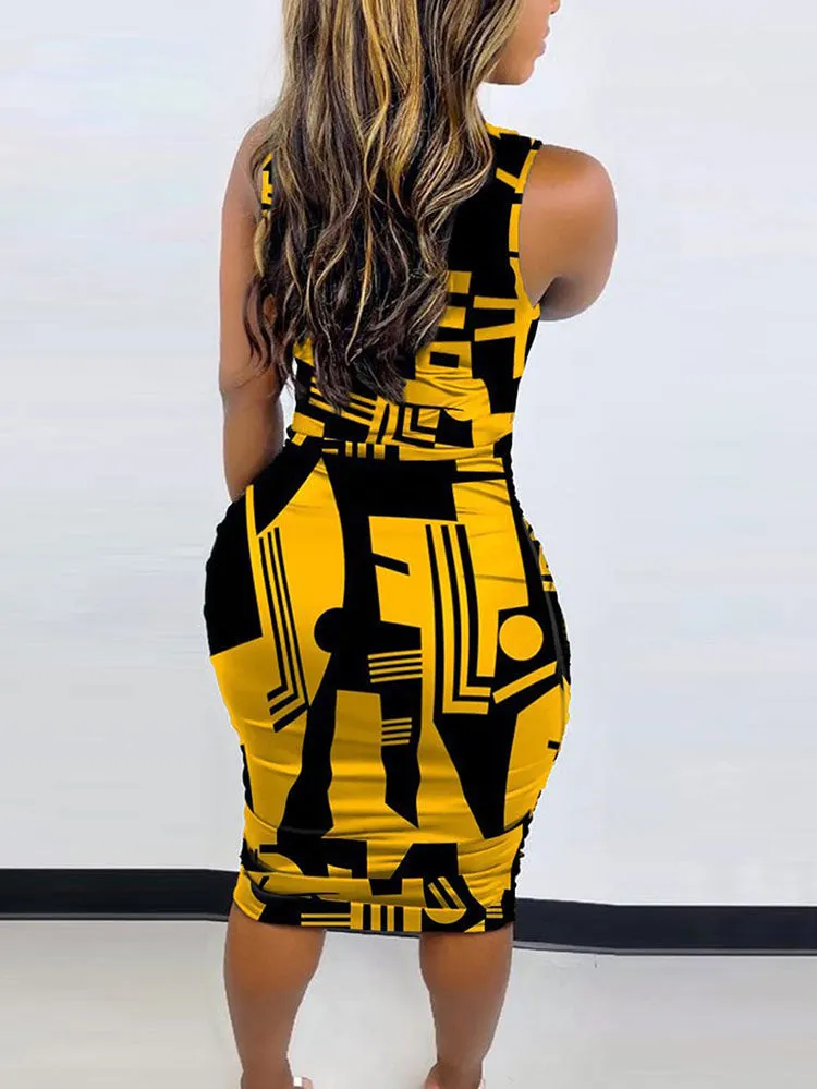 Sleeveless Color Block Bodycon Midi Dresses