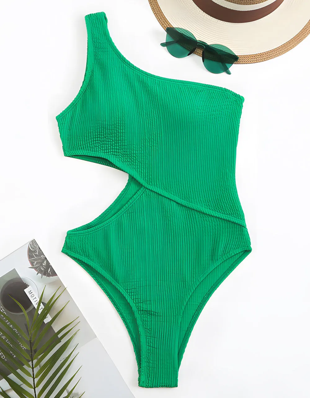 Solid-color  Hollow Out Backless One-piece Bikini  Swimwear