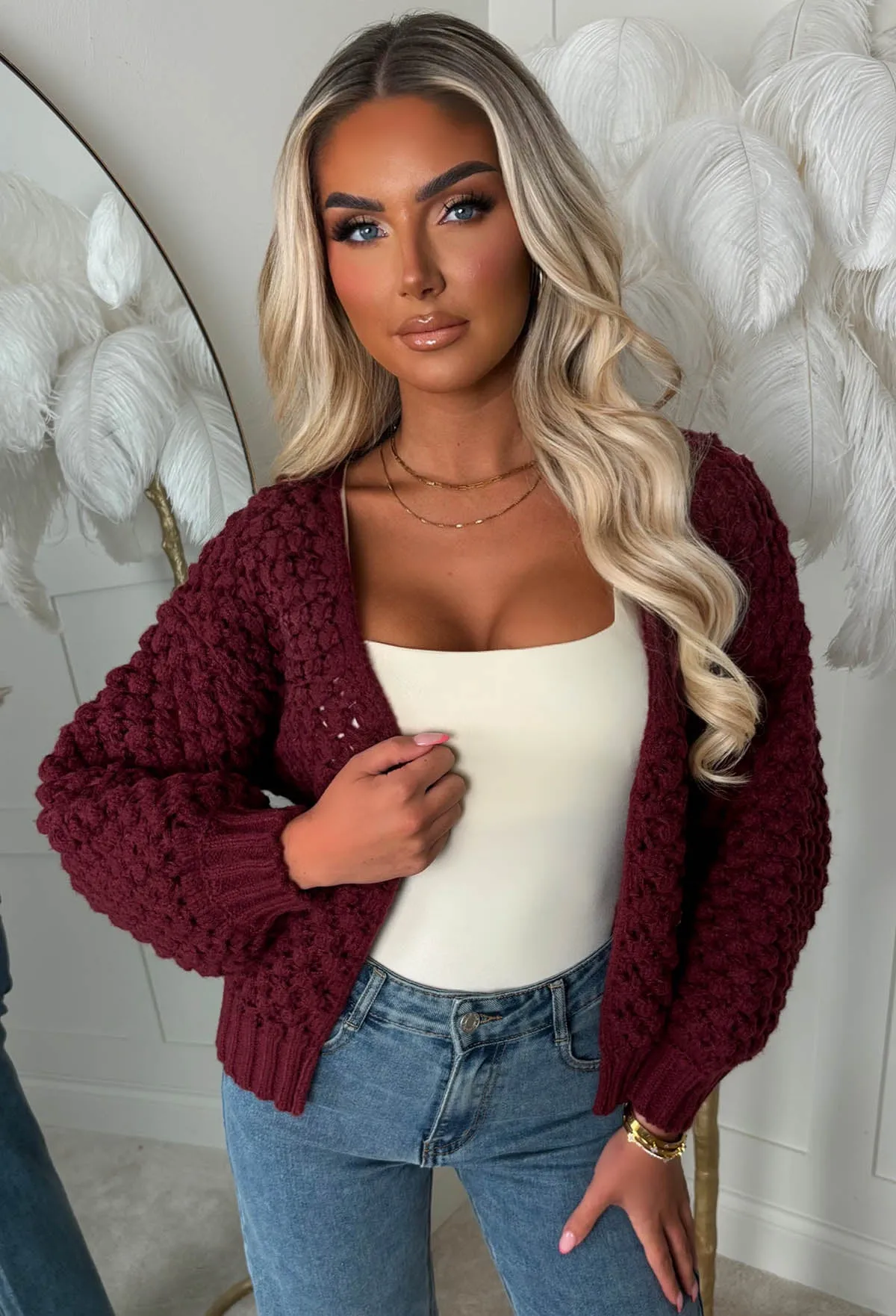 Sophia Wine Chunky Knit Cardigan