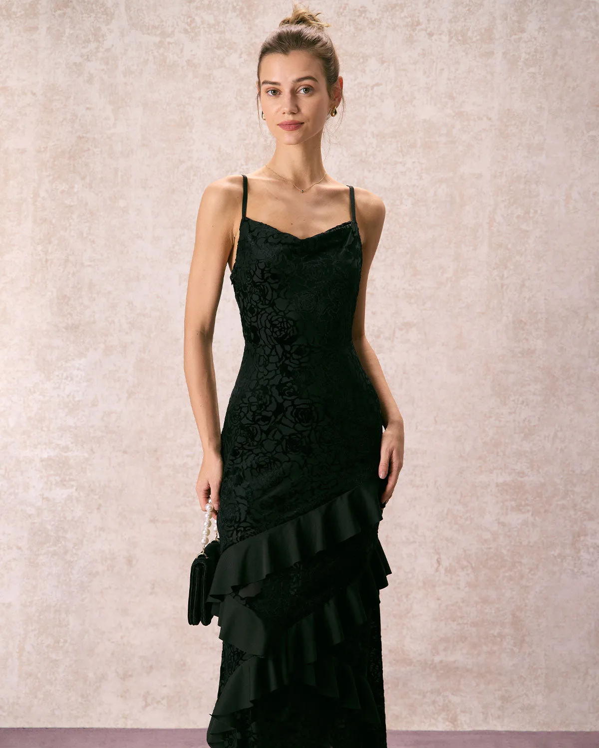 The Black V-Neck Ruffle Tiered Maxi Dress