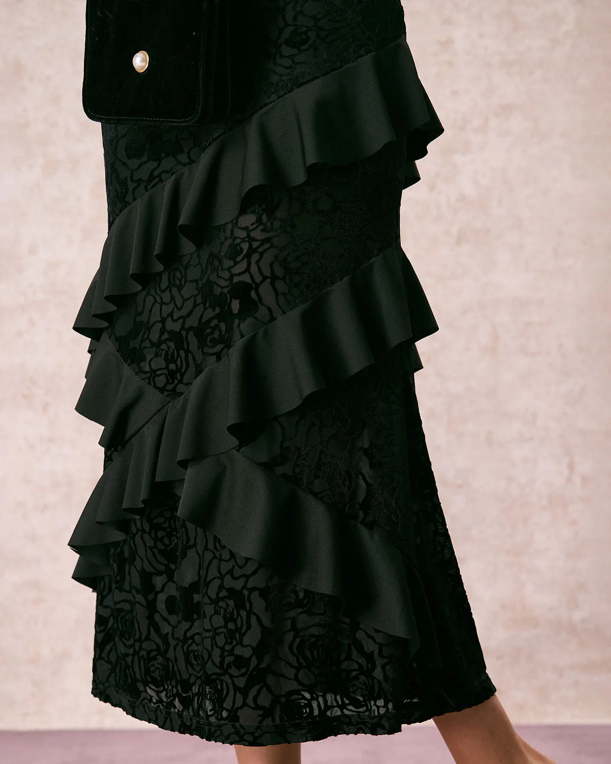 The Black V-Neck Ruffle Tiered Maxi Dress