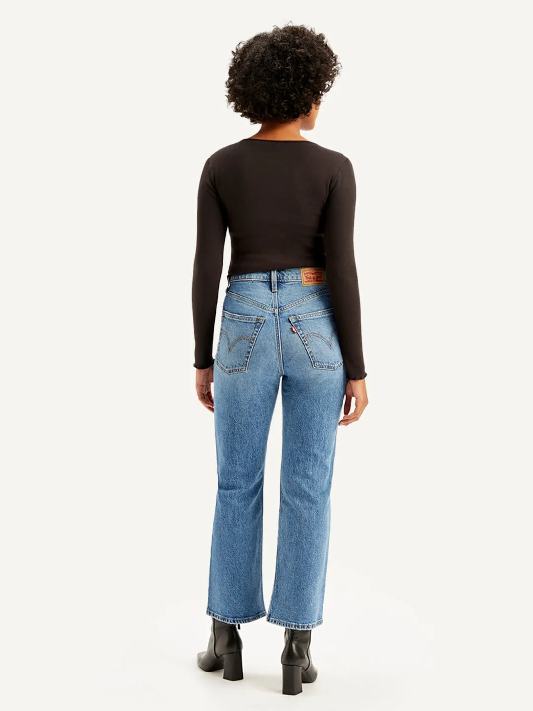 Women's High Rise Ribcage Crop Bootcut Blue Jeans